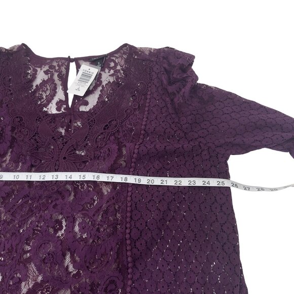 Torrid Womens Sze 2X Lace Mix Long Sleeve Top Blouse Burgandy Sheer V Neck- NEW - Picture 5 of 14